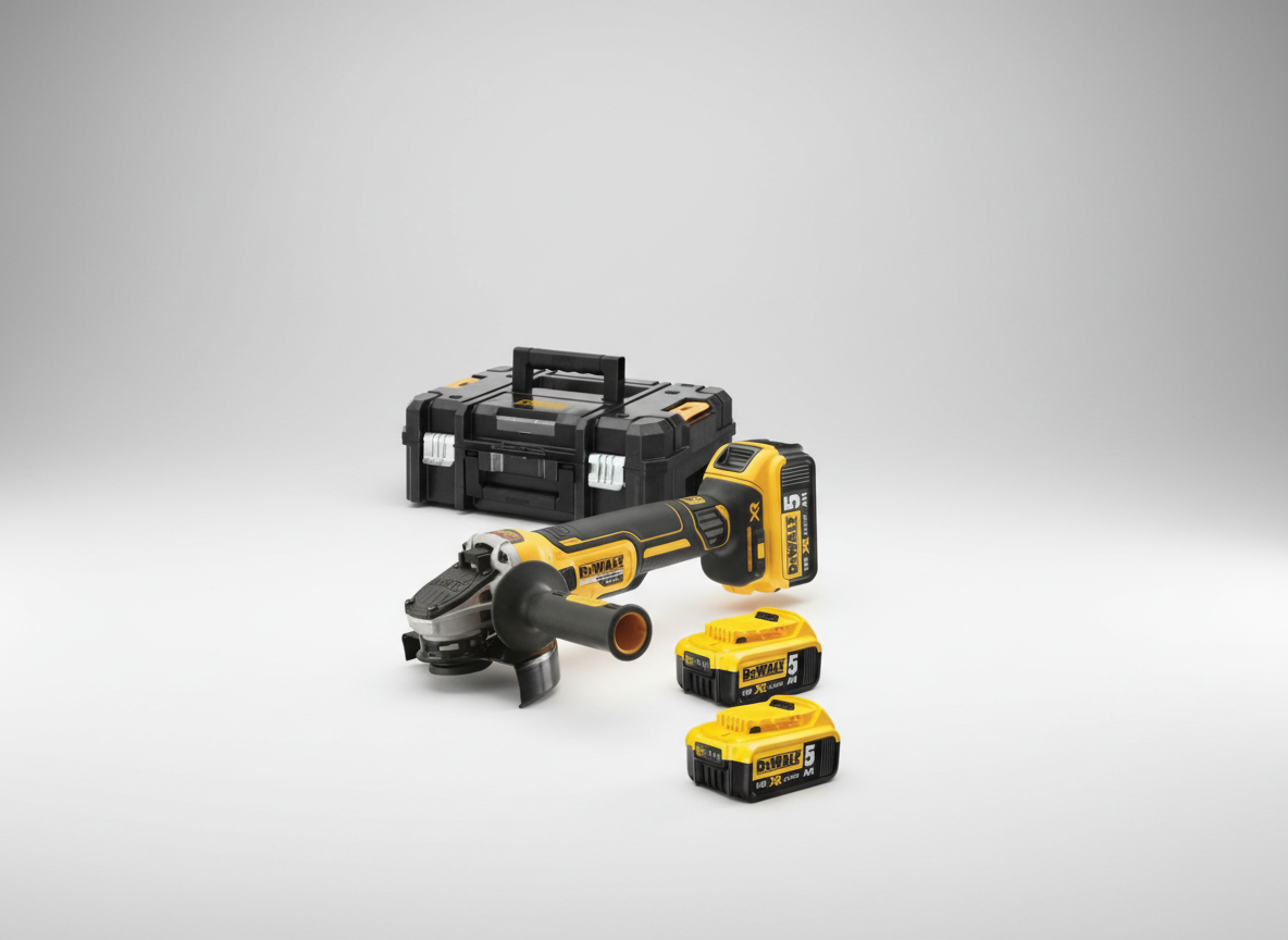 DCG405P3 DEWALT 18V AKU BEZUHLÍKOVÁ 125MM ÚHLOVÁ BRUSKA, 3 X BATERIE XR LI-ION 5,0 AH, NABÍJEČKA, KUFR T-STAK
