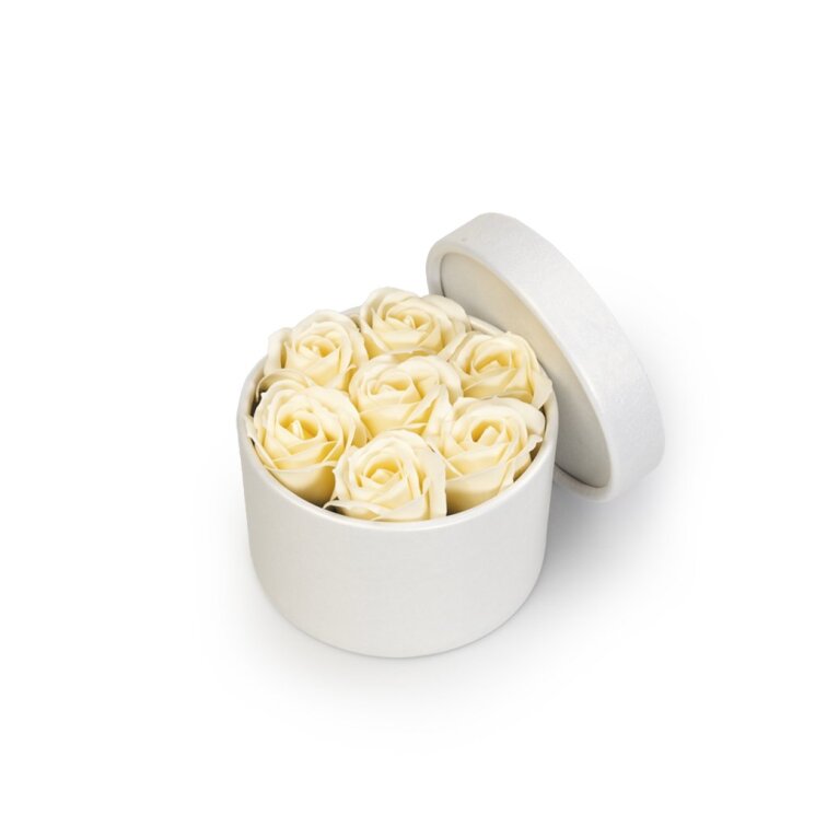 Mýdlové růže ve flower boxu - krémové růže
