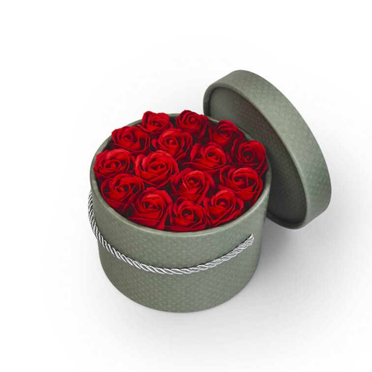 Mýdlové růže ve flower boxu khaki - červené růže
