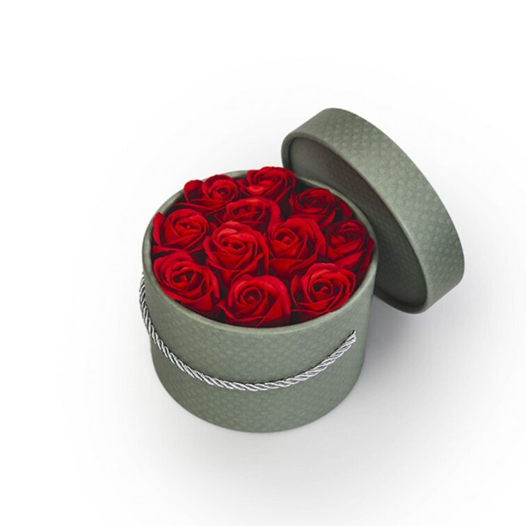 Mýdlové růže ve flower boxu khaki - červené růže