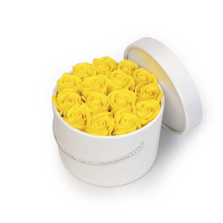 Mýdlové růže ve flower boxu - žluté růže