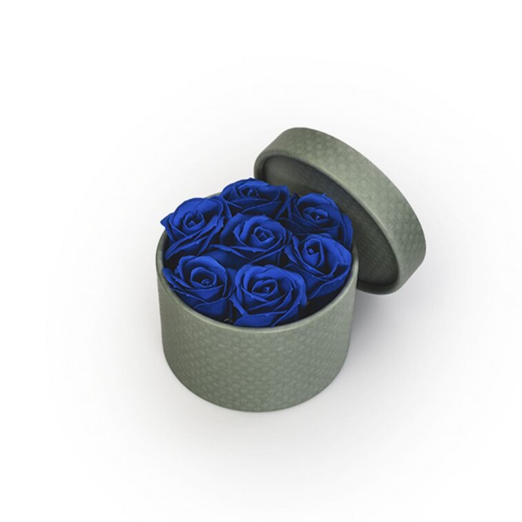 Mýdlové růže ve flower boxu khaki - královsky modré růže