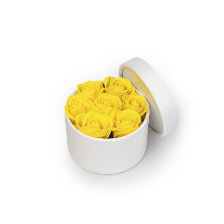 Mýdlové růže ve flower boxu - žluté růže