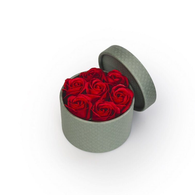 Mýdlové růže ve flower boxu khaki - červené růže