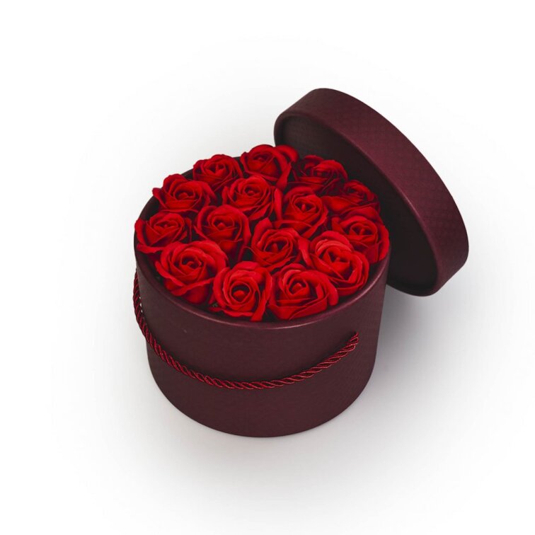Mýdlové růže v bordó flower boxu - červené růže