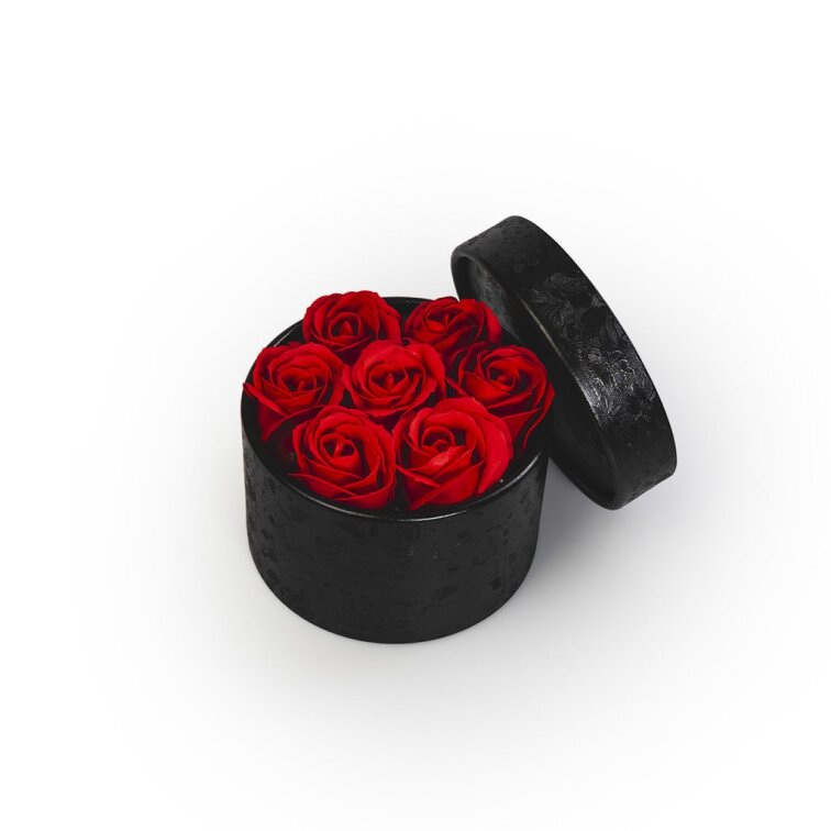 Mýdlové růže ve flower boxu černém - červené růže