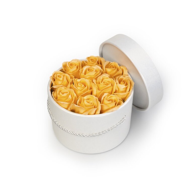 Mýdlové růže ve flower boxu - broskvové růže