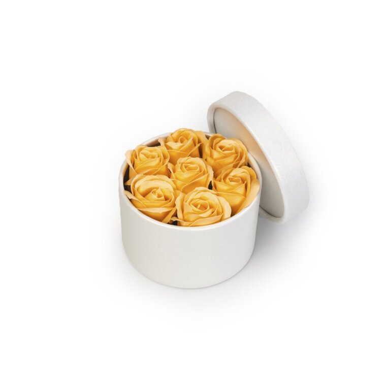 Mýdlové růže ve flower boxu - broskvové růže