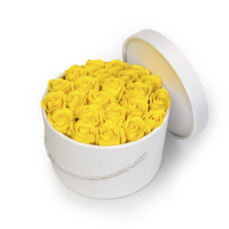 Mýdlové růže ve flower boxu - žluté růže