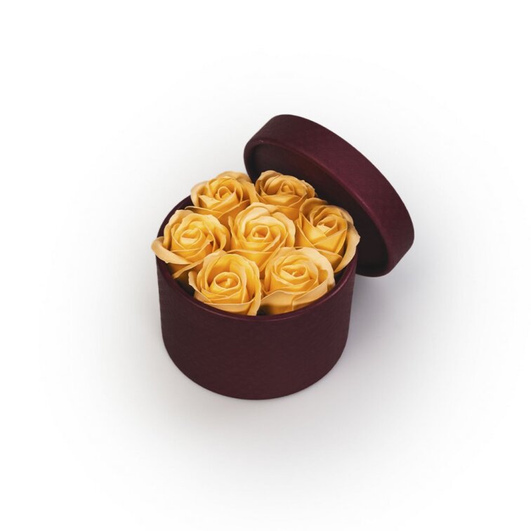 Mýdlové růže v bordó flower boxu - broskvové růže