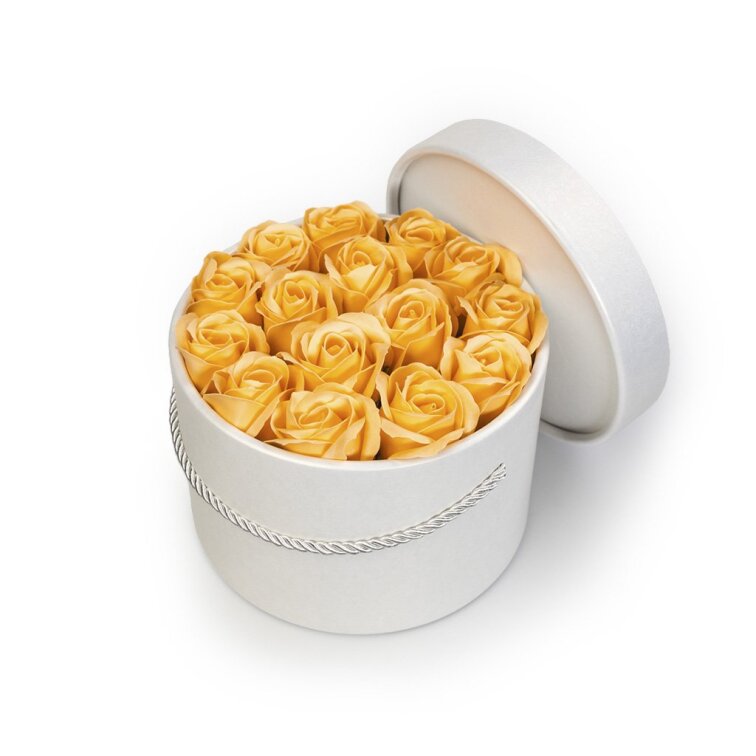 Mýdlové růže ve flower boxu - broskvové růže