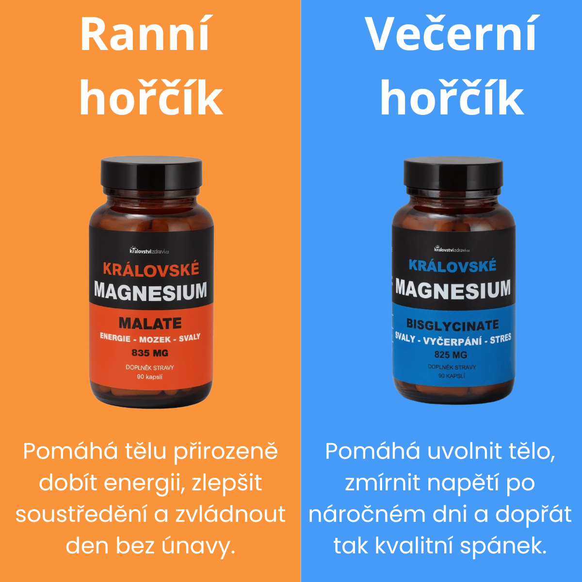 Královské Magnesium Bisglycinate 825 mg s Vitamínem B6, 90 veg. kapslí + Královský Vitamin D3 ZDARMA
