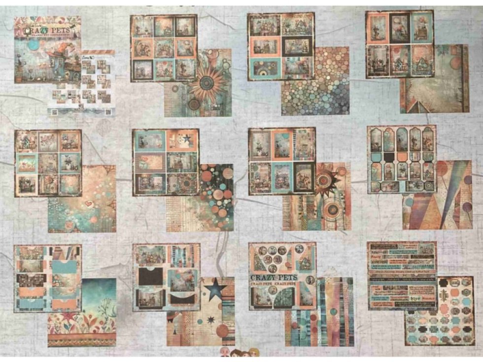 Sada papírů Bellaluna CRAZY PETS Bláznivá zvířata rámečky a doplňky 30X30cm 12ks