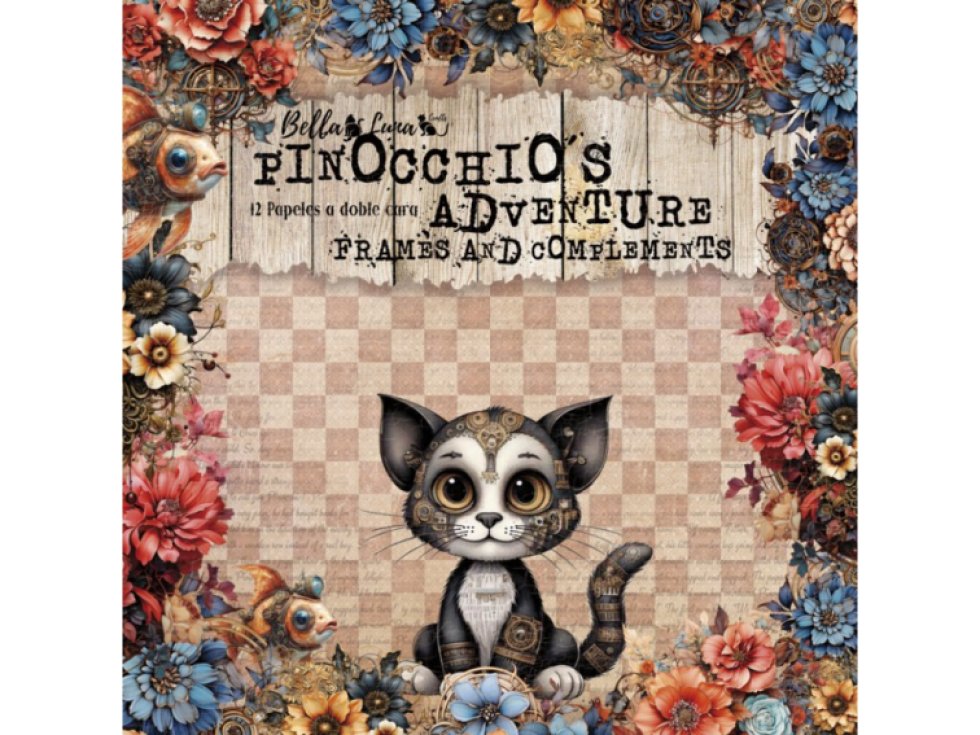 Sada papírů Bellaluna PINOCCHIO´S ADVENTURE rámečky Pinocchiova dobrodružství 30X30cm 12ks
