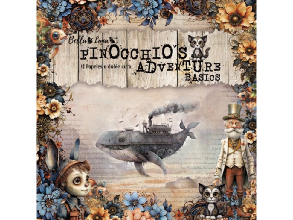 Sada papírů Bellaluna PINOCCHIO´S ADVENTURE Pinocchiova dobrodružství 30X30cm 12ks