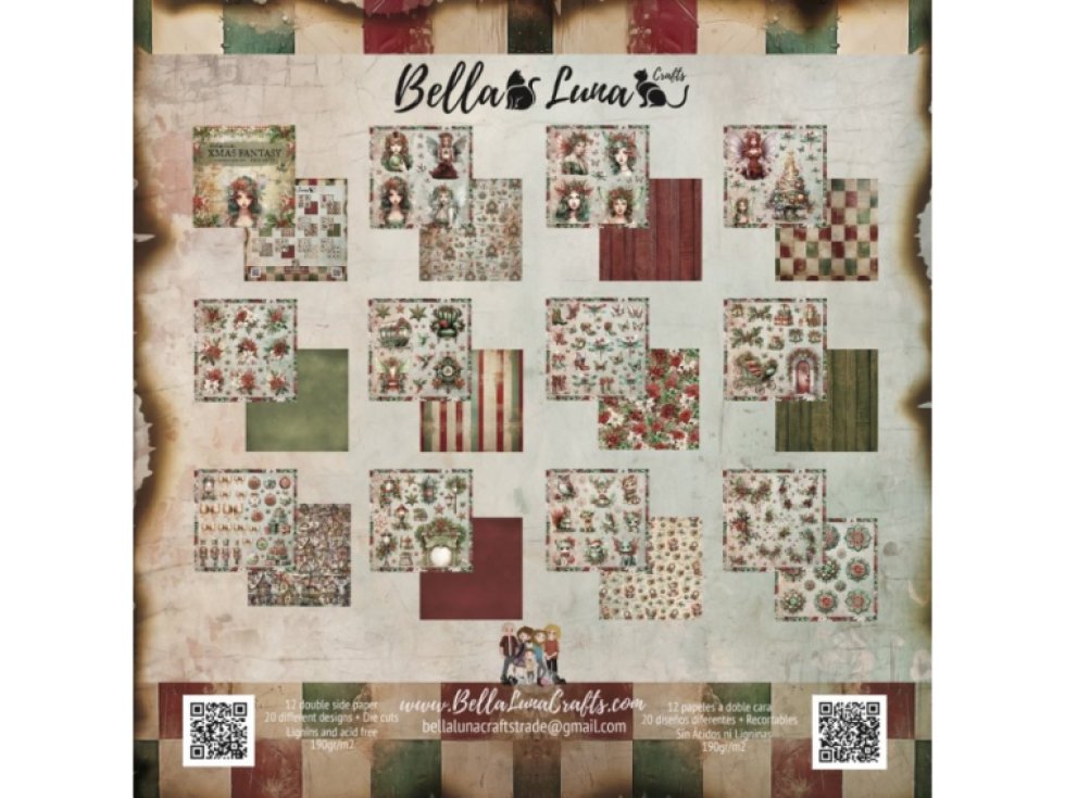 Sada papírů Bellaluna XMAS FANTASY Vánoční sen výřezy a doplňky 20x20cm 12ks