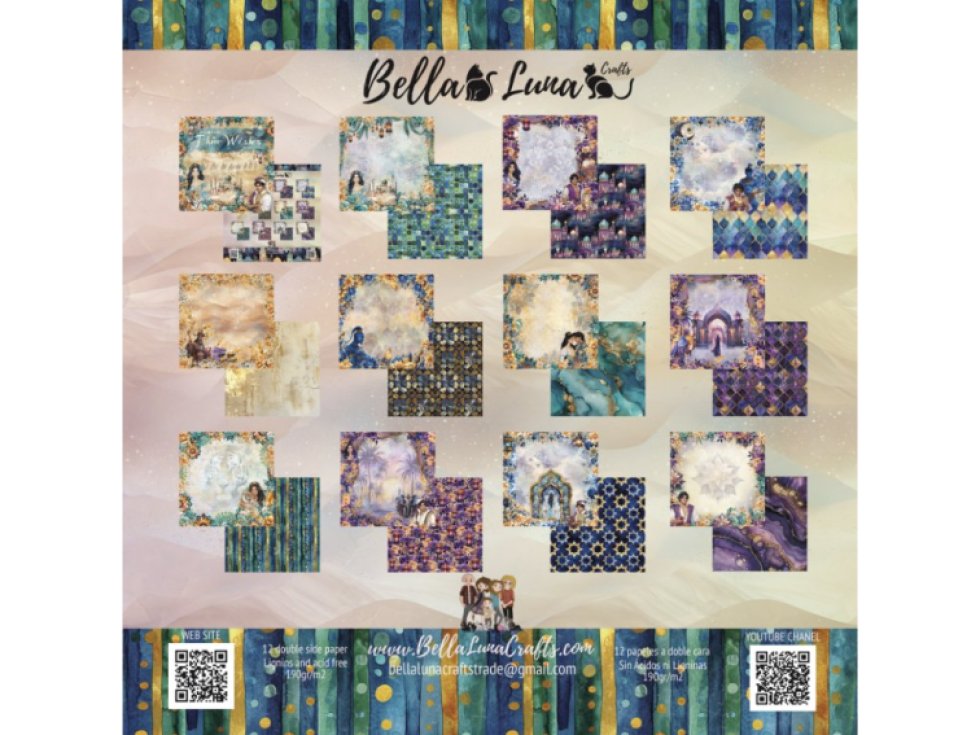 Sada papírů Bellaluna THREE WISHES Aladin 20x20cm 12ks