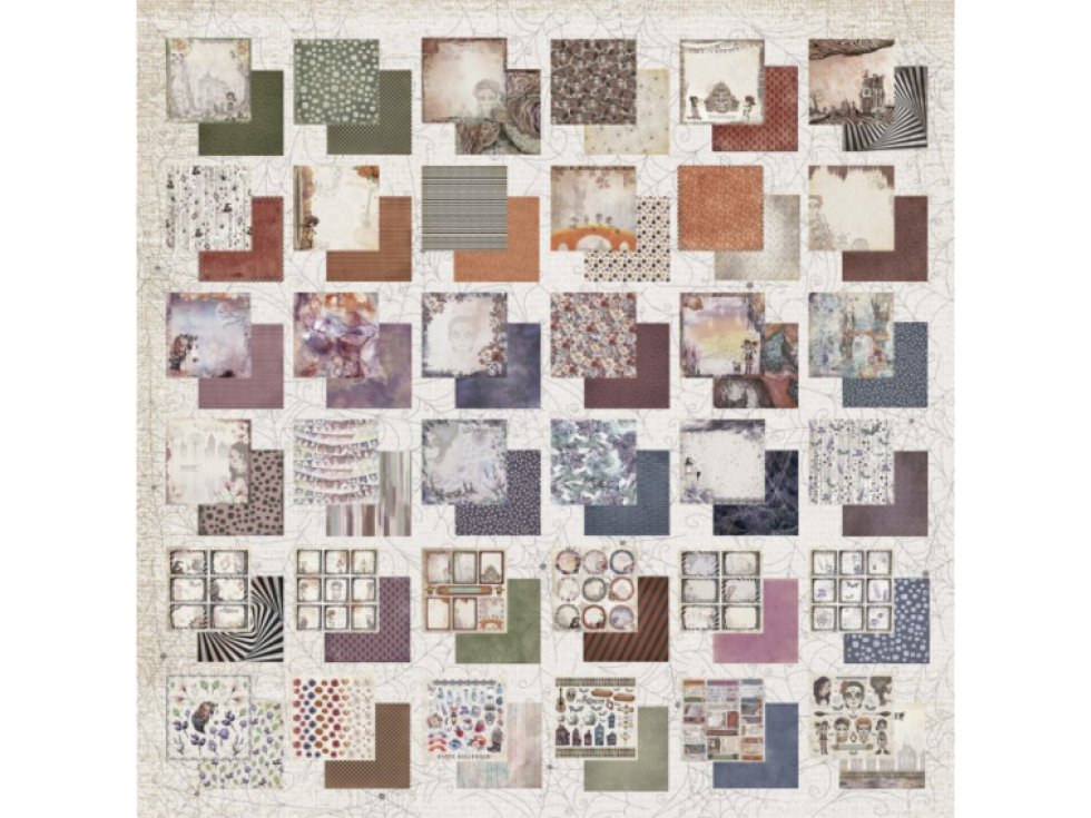 Sada papírů Bellaluna velký mix DIA DE LOS MUERTOS Svátek mrtvých 20x20cm 35ks