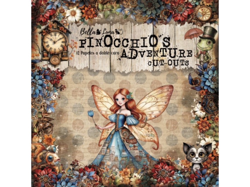 Sada papírů Bellaluna PINOCCHIO´S ADVENTURE výřezy Pinocchiova dobrodružství 20x20cm 12ks