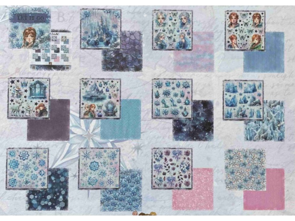 Sada papírů Bellaluna LET IT GO Ledové království doplňky 20x20cm 12ks
