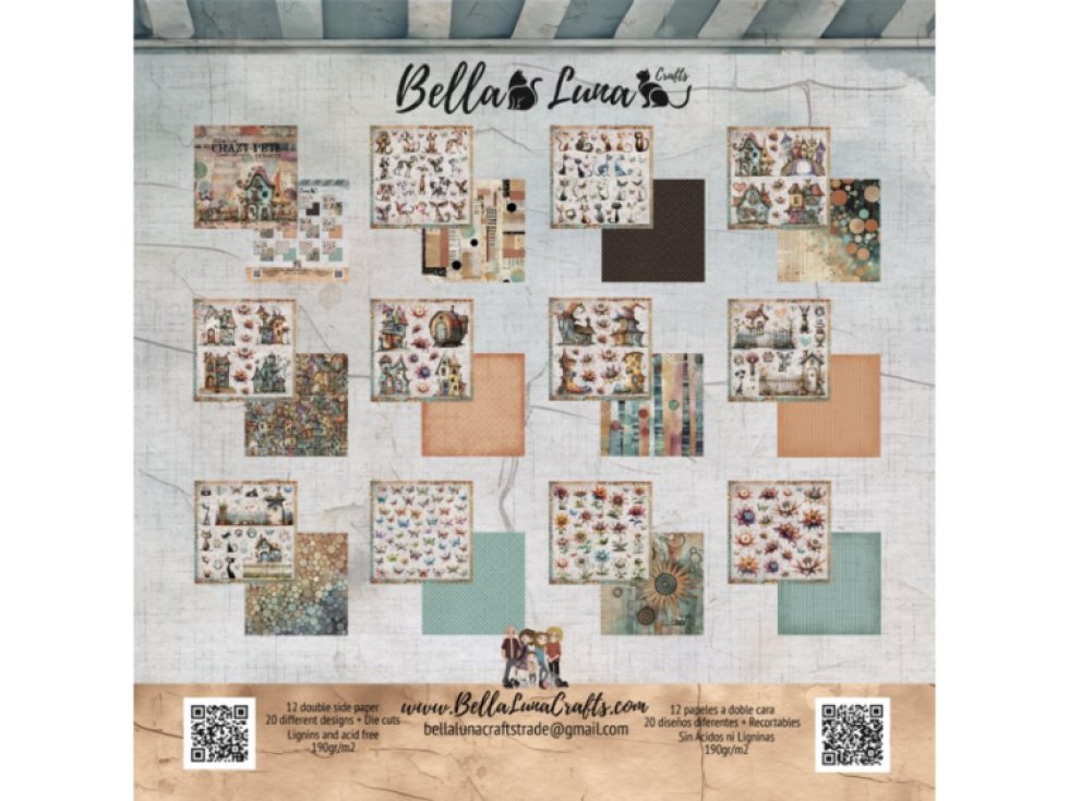 Sada papírů Bellaluna CRAZY PETS Bláznivá zvířata rámečky a doplňky 20x20cm 12ks