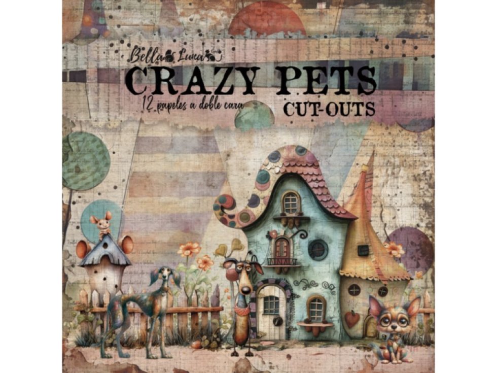Sada papírů Bellaluna CRAZY PETS Bláznivá zvířata rámečky a doplňky 20x20cm 12ks
