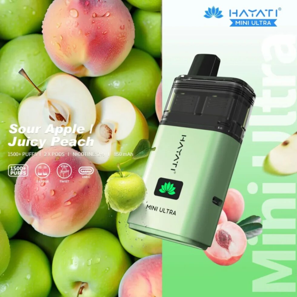 Hayati Mini Ultra 1500 - Sour Apple / Juicy Peach 20mg 2in1