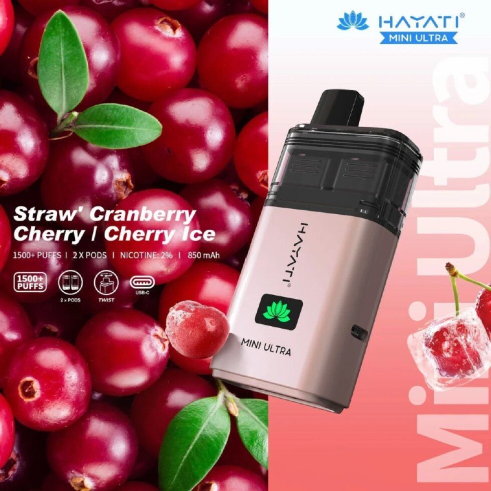 Hayati Mini Ultra 1500 - Strawberry Cranberry Cherry / Cherry 20mg 2in1