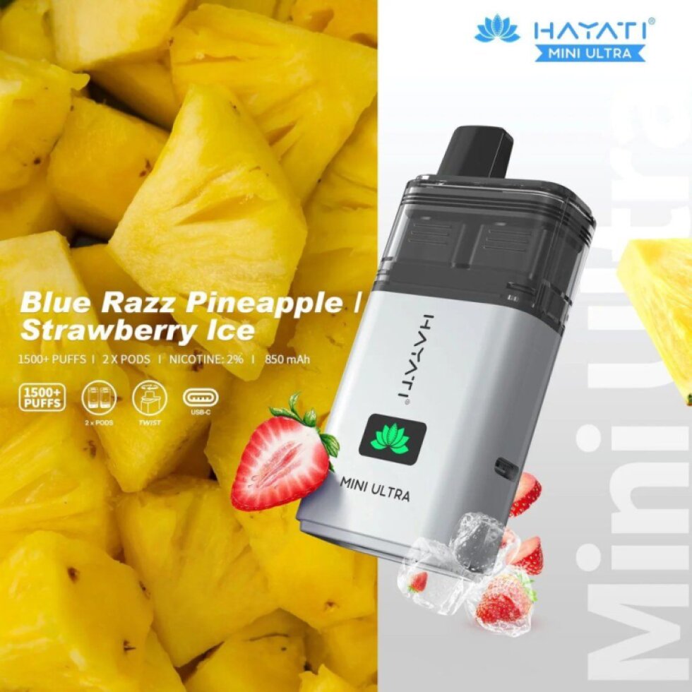 Hayati Mini Ultra 1500 - Blue Razz Pineapple / Strawberry Ice 20mg 2in1