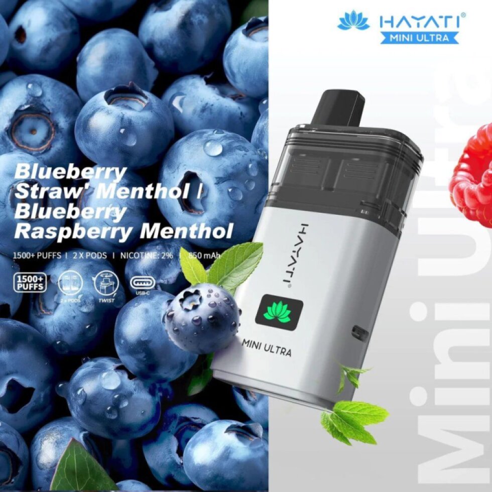 Hayati Mini Ultra 1500 - Blueberry Strawberry Menthol / Blueberry Raspberry Menthol 20mg 2in1