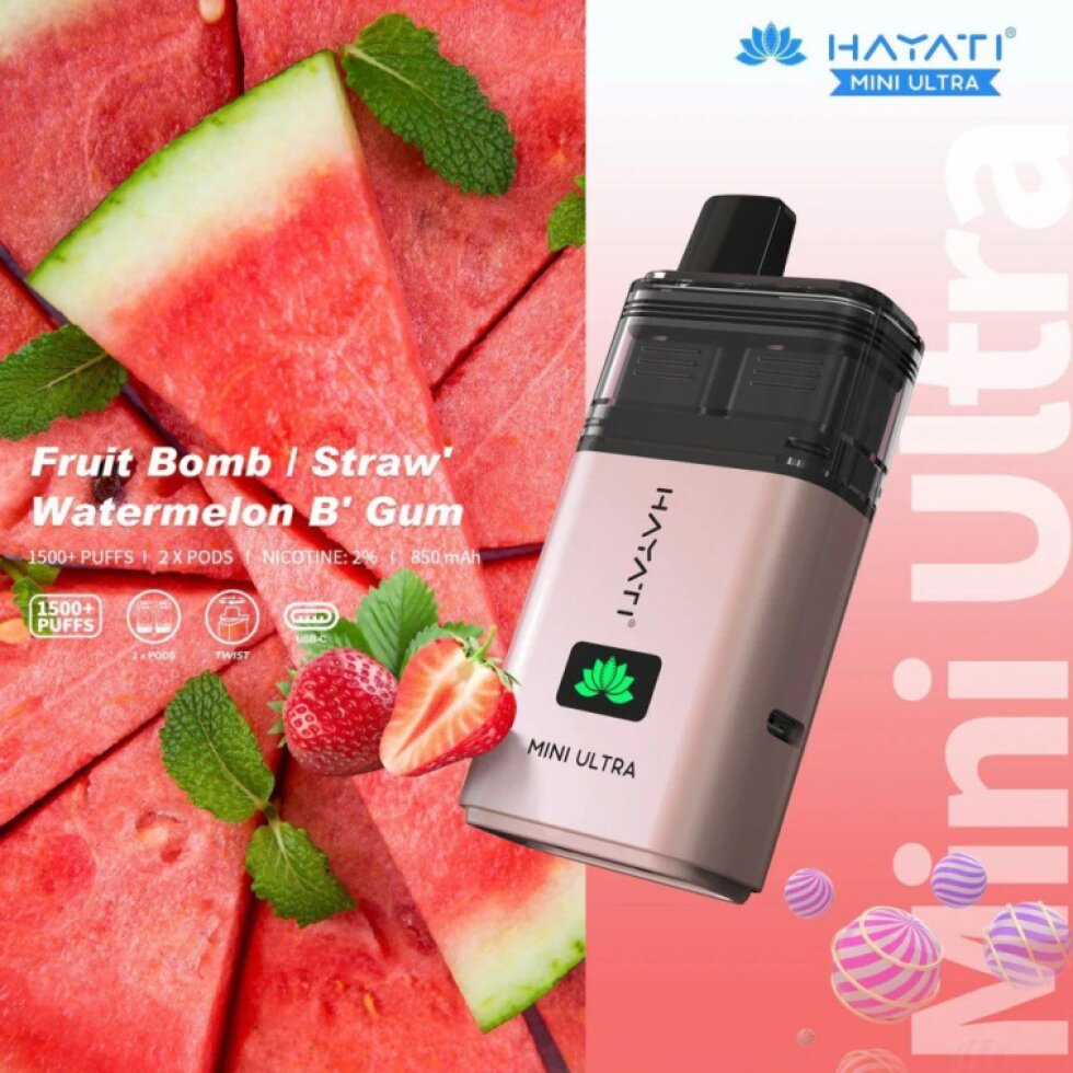 Hayati Mini Ultra 1500 - Fruit Bomb / Strawberry Watermelon Bubblegum 20mg 2in1