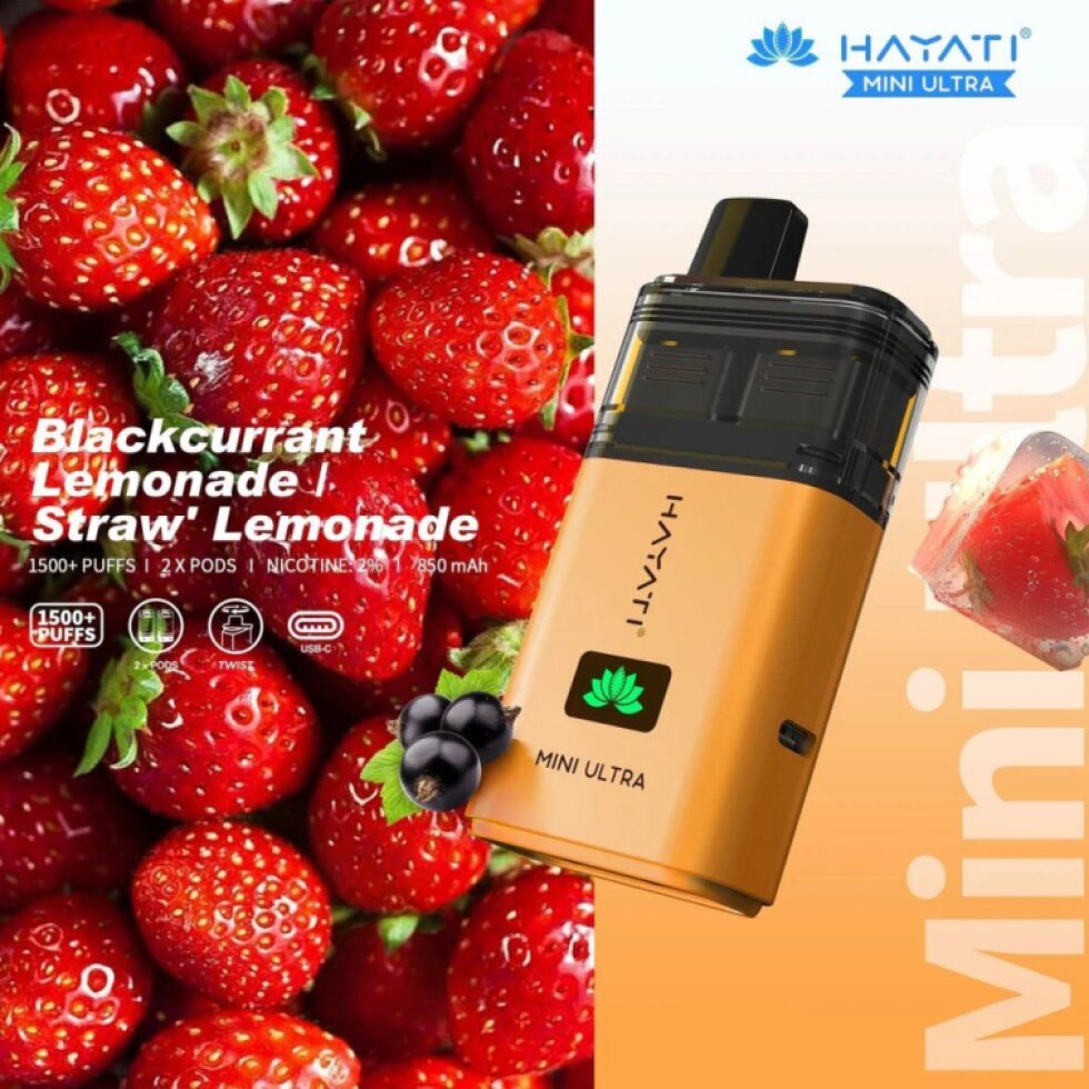 Hayati Mini Ultra 1500 - Blackcurrant / Strawberry Lemonade 20mg 2in1