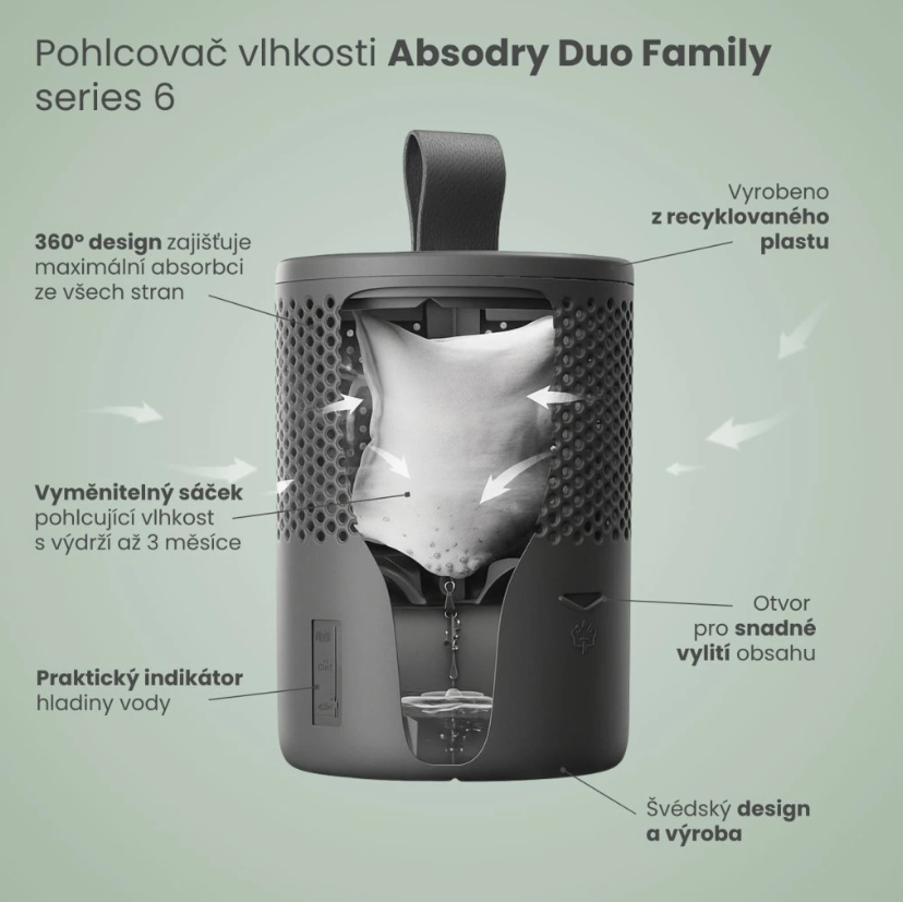 Everbrand pohlcovač vlhkosti Absodry Duo Family Bag 6-series, BONUS PACK 2 x náplň, šedý
