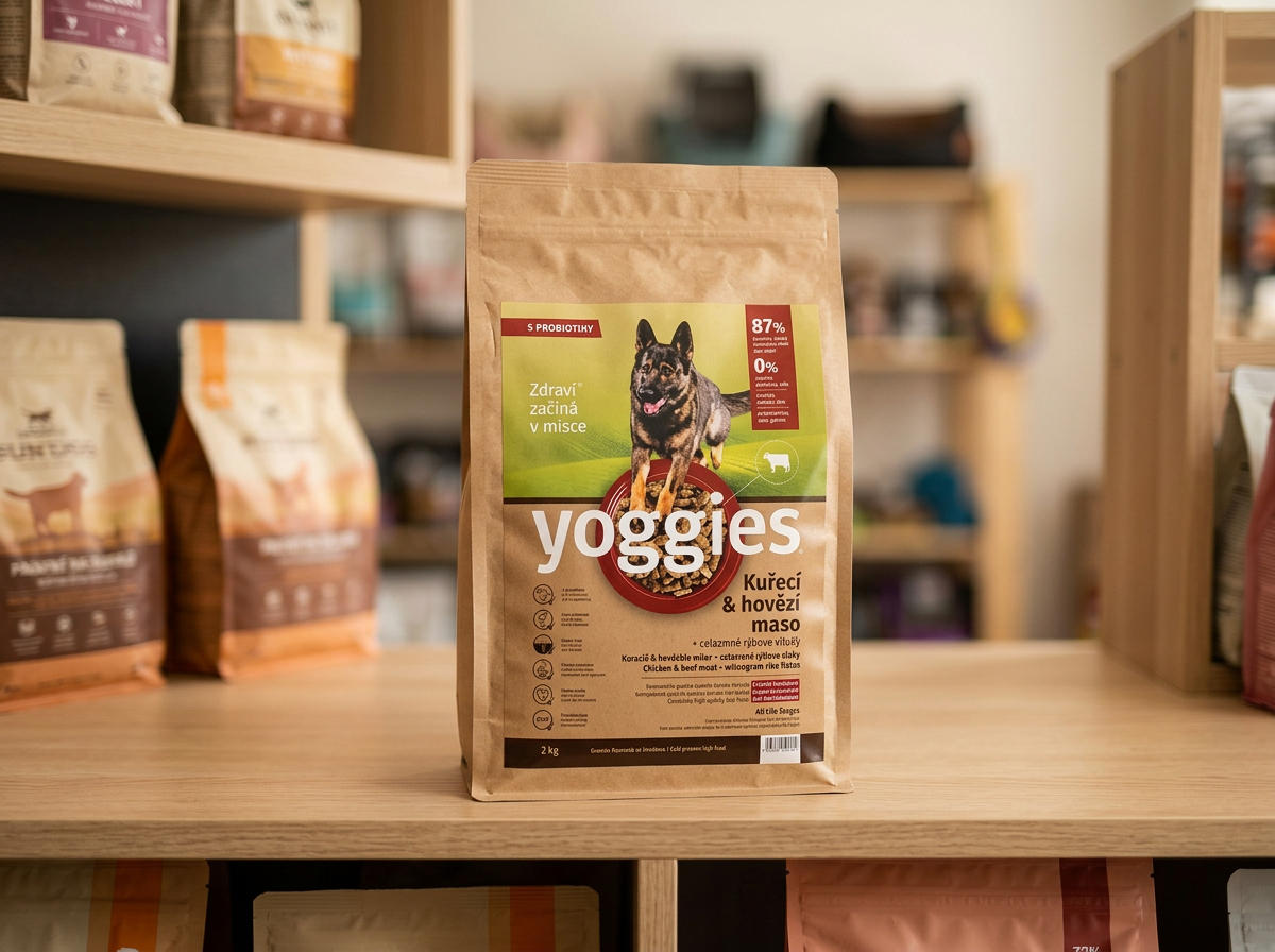 Yoggies Kuřecí a hovězí maso - granule lisované za studena