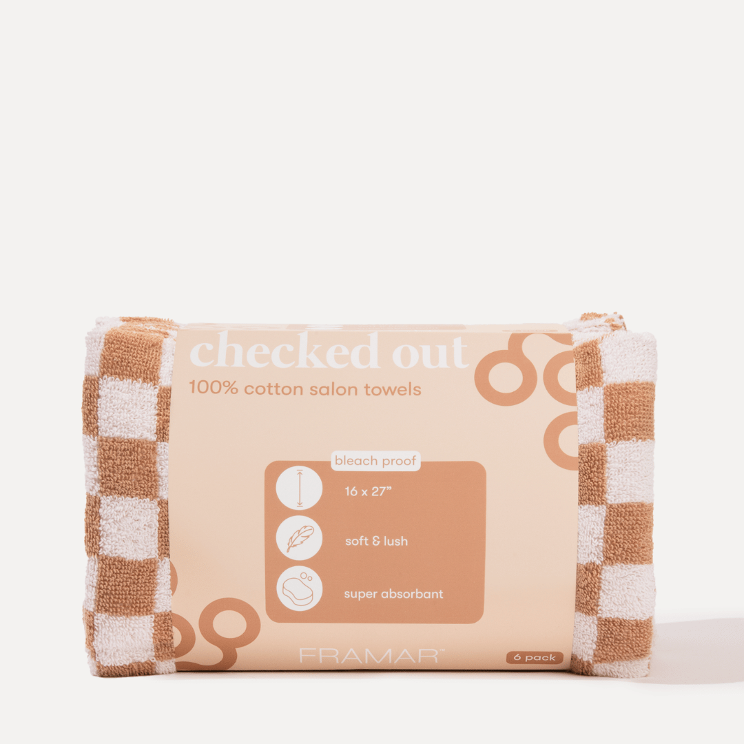 Salon Towels Tan & White Checkered Style 1 (Small Checks)