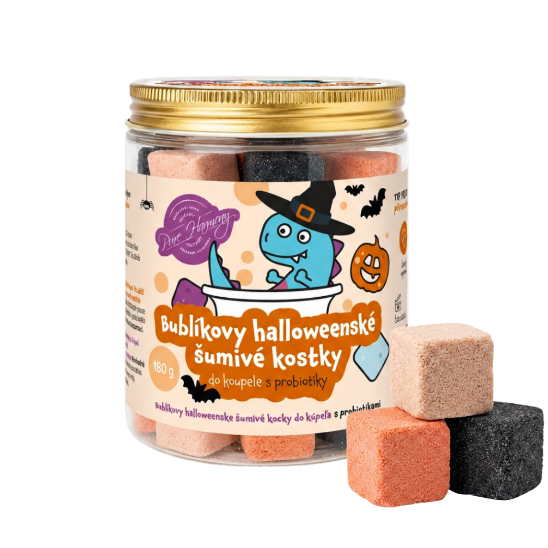 Výhodné duo Halloweenská koupel - Bublíkovy šumivé kostky a Bublíkova pěna v prášku