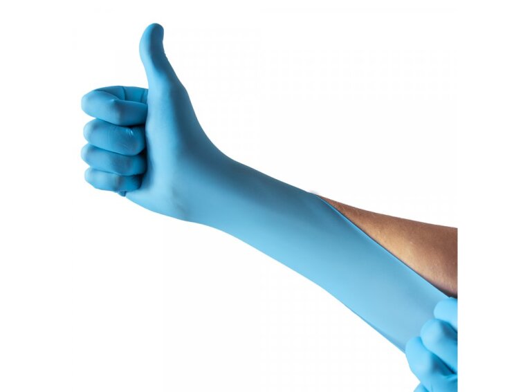 Nitrilové rukavice LONG - modré dlouhé extra silné (balení 100 ks)