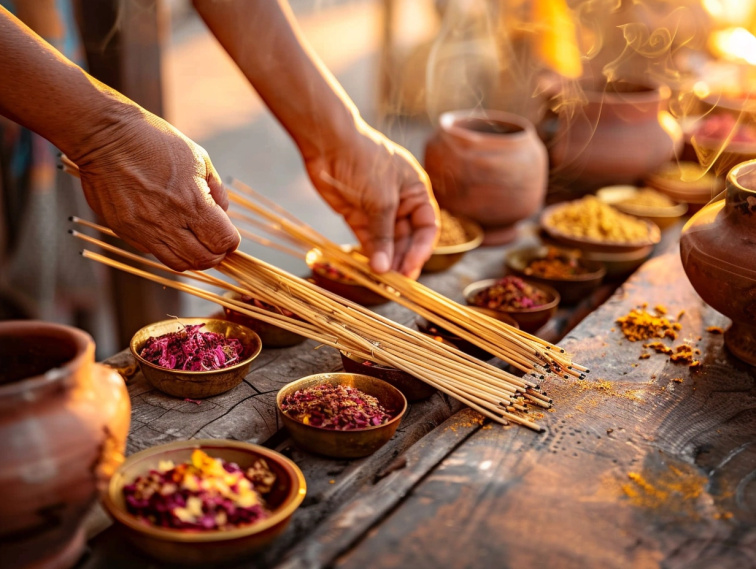 Dřevěný box - stojan na vonnou tyčinku, 1 ks, Sattva