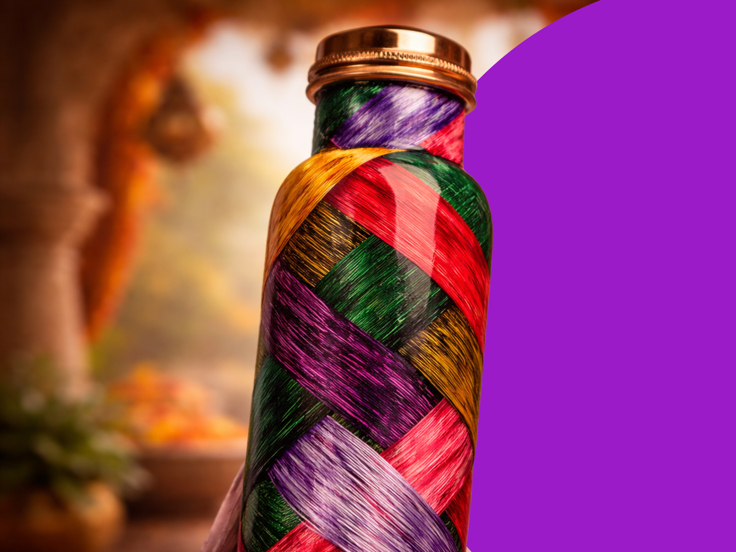 Měděná láhev na vodu vzor Vlna, 950 ml, Nature's Own