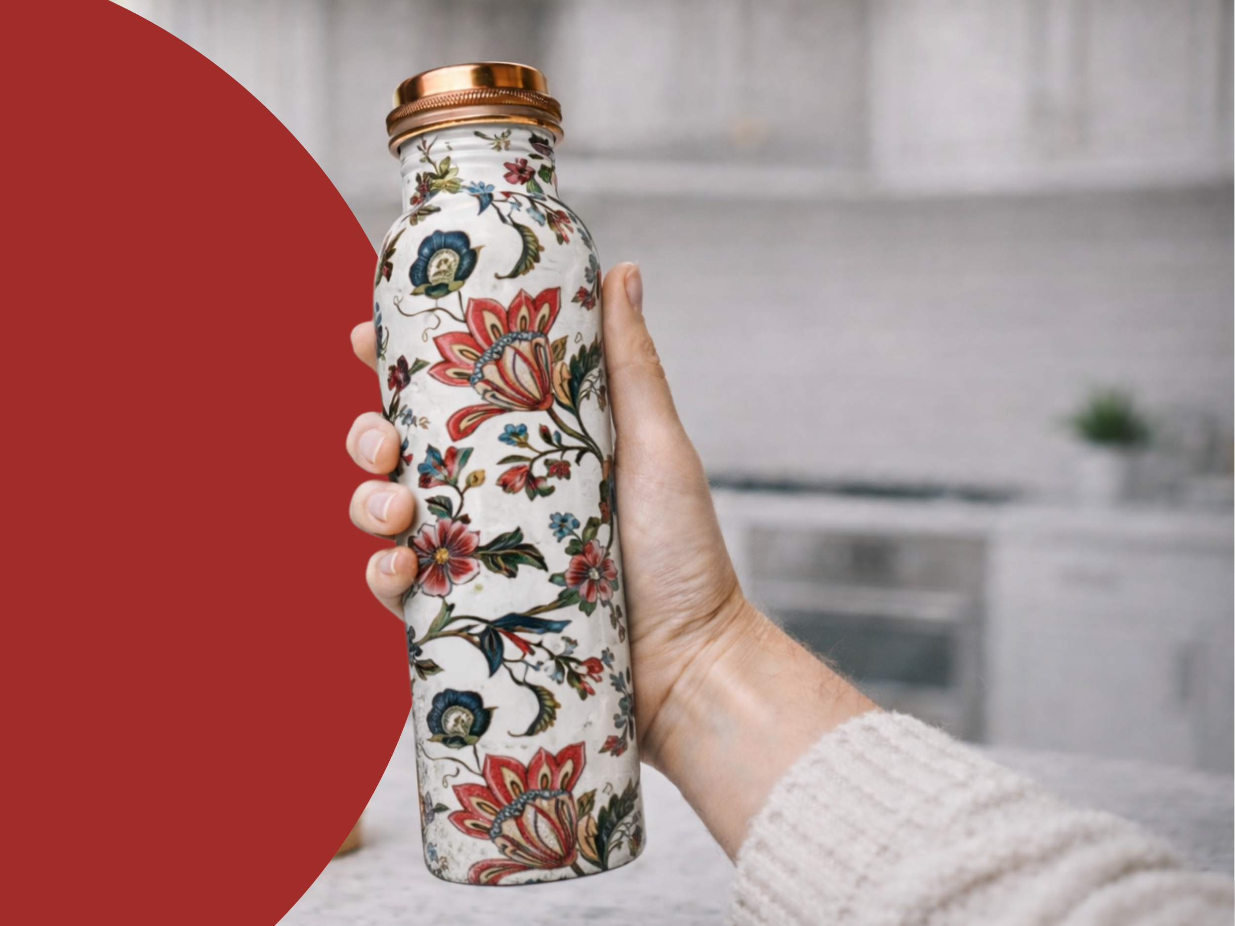 Měděná láhev na vodu vzor Květinový, 950 ml, Nature's Own