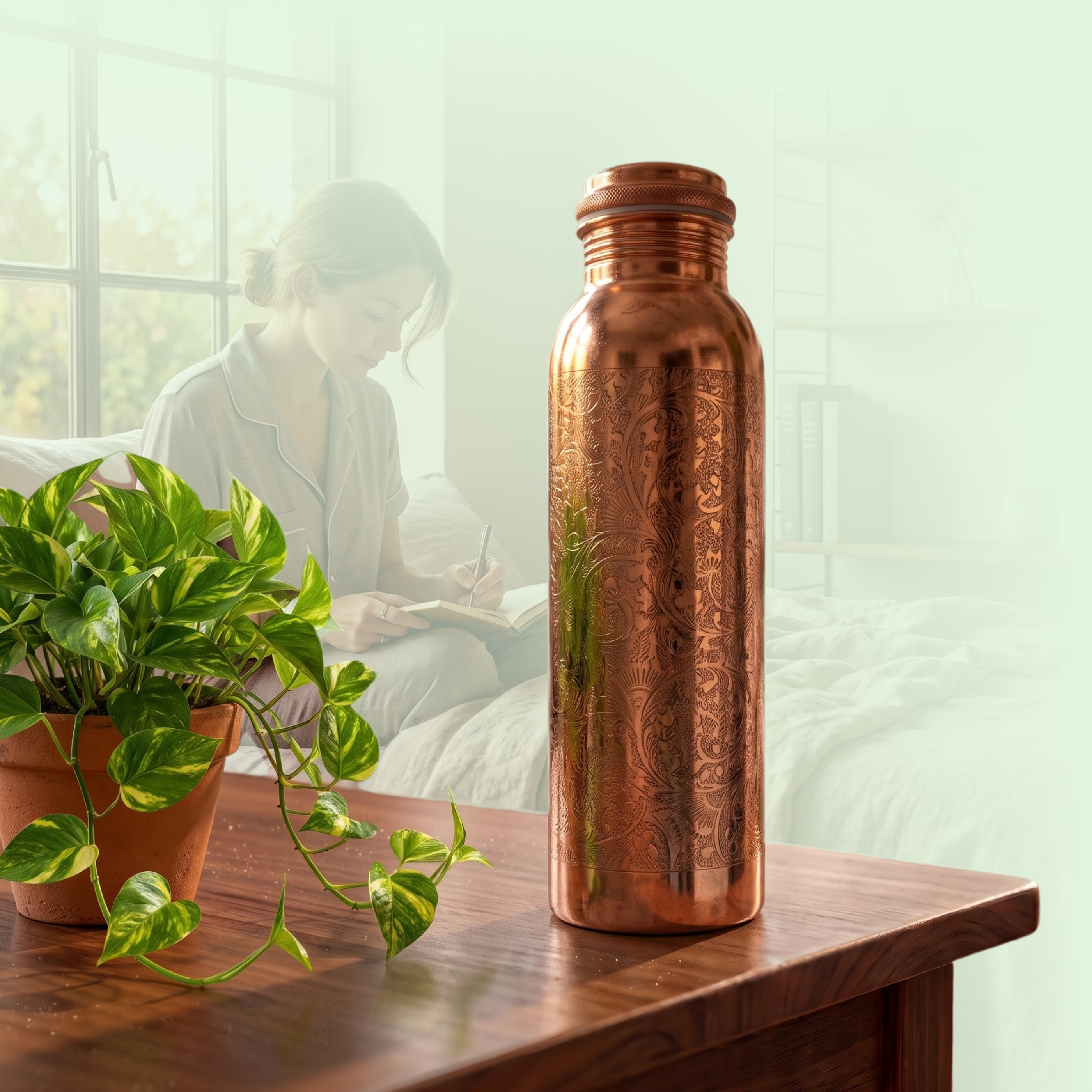 Medená fľaša na vodu vzor Gravírovanie, 950 ml, Nature's Own