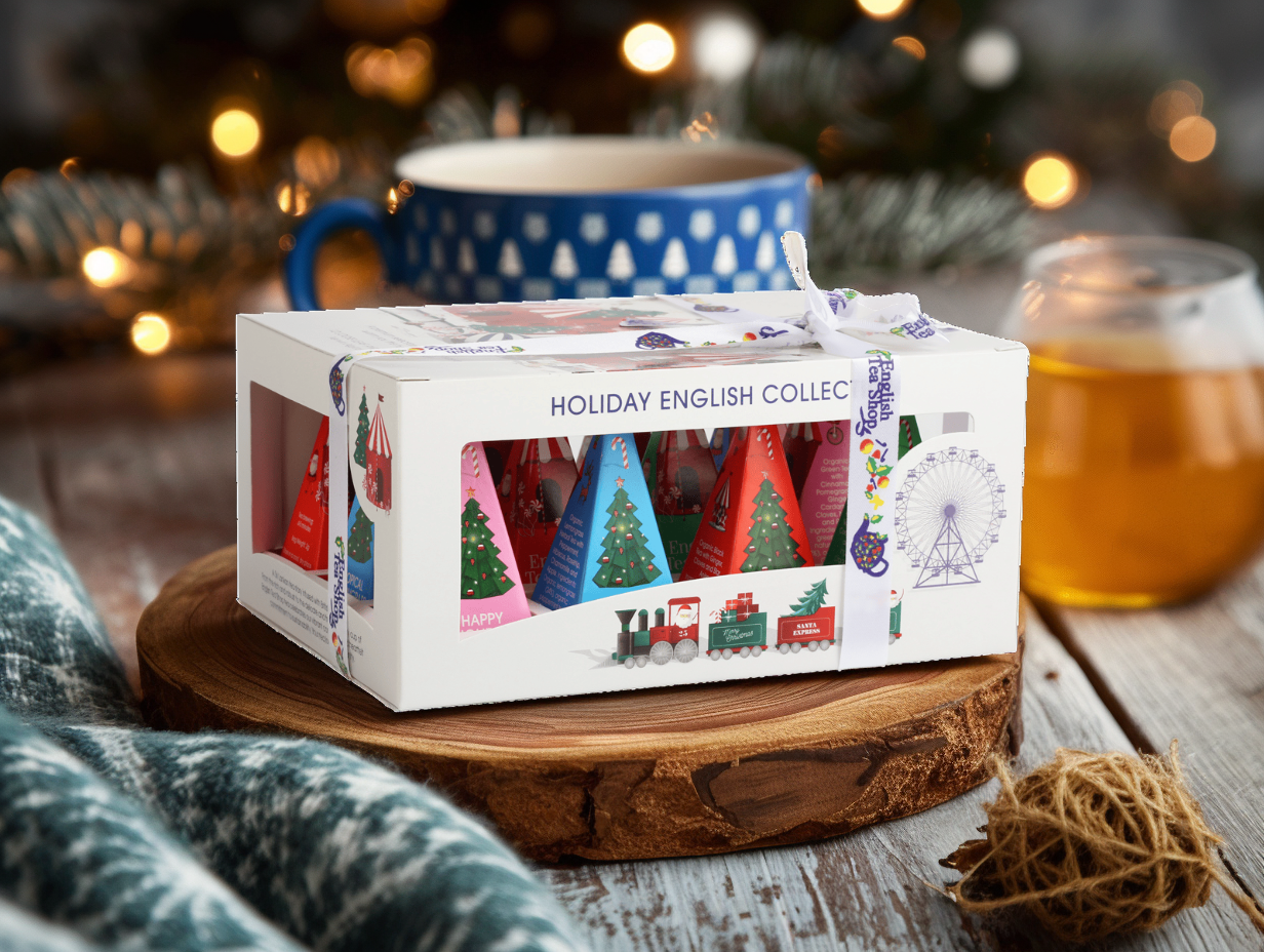 BIO Vánoční dárková krabička čajů - Sváteční kolekce, 12 pyramidek, English Tea Shop