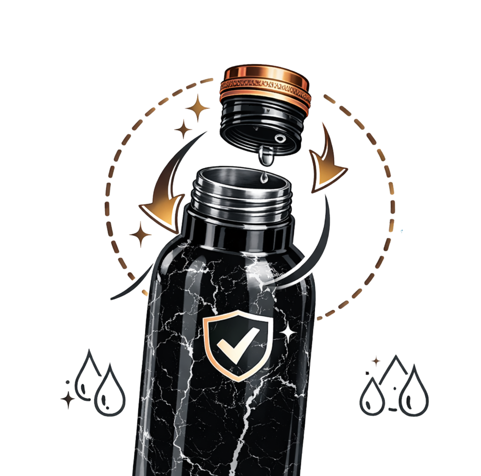 Měděná láhev na vodu vzor Černý mramor, 950 ml, Nature's Own