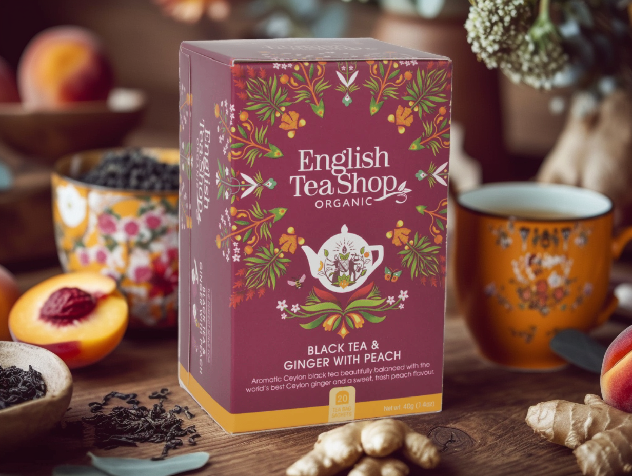 BIO Černý čaj se zázvorem a broskví, 20 sáčků, English Tea Shop