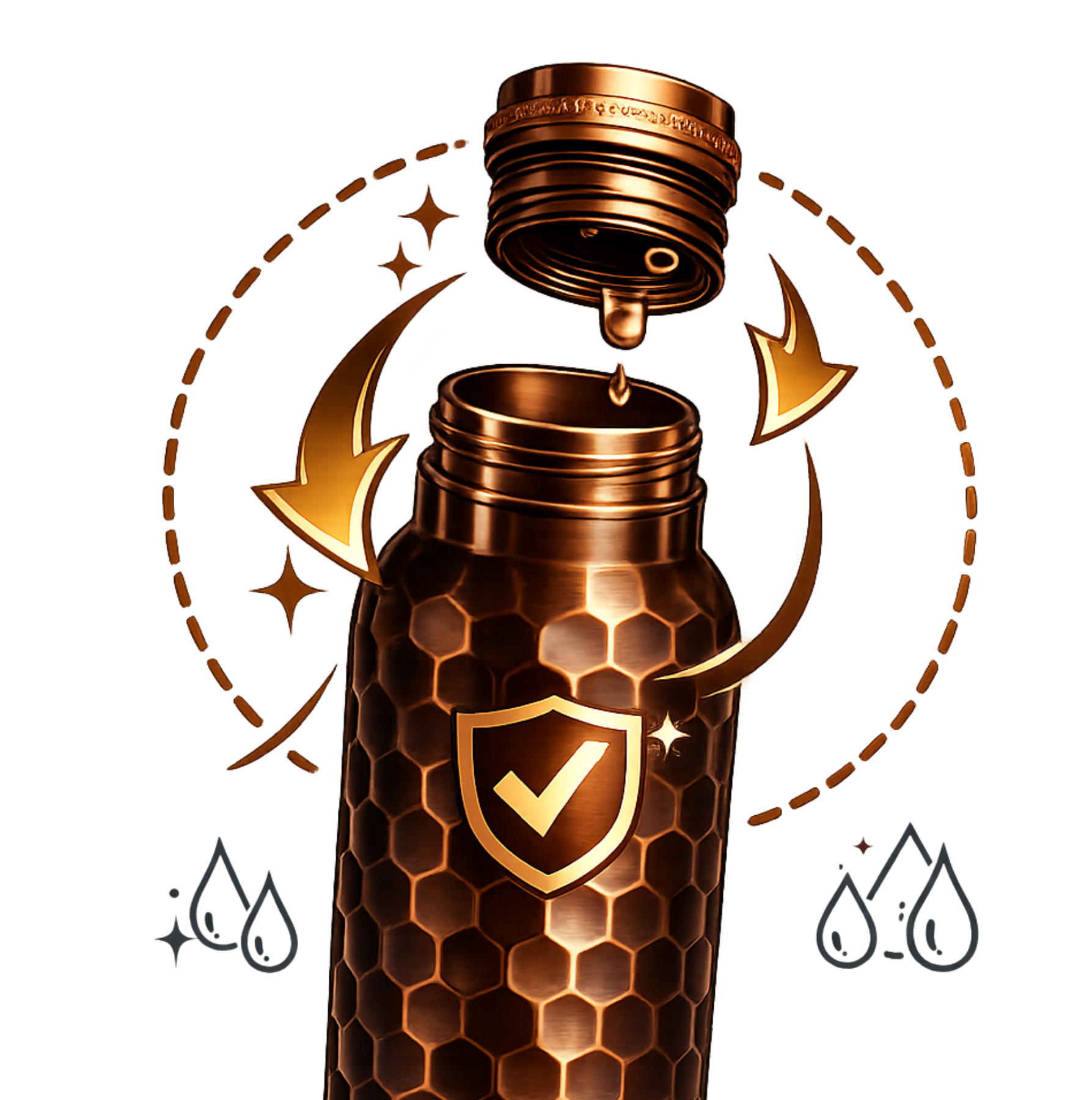 Měděná láhev na vodu vzor Starožitný Diamant, 950 ml, Nature's Own