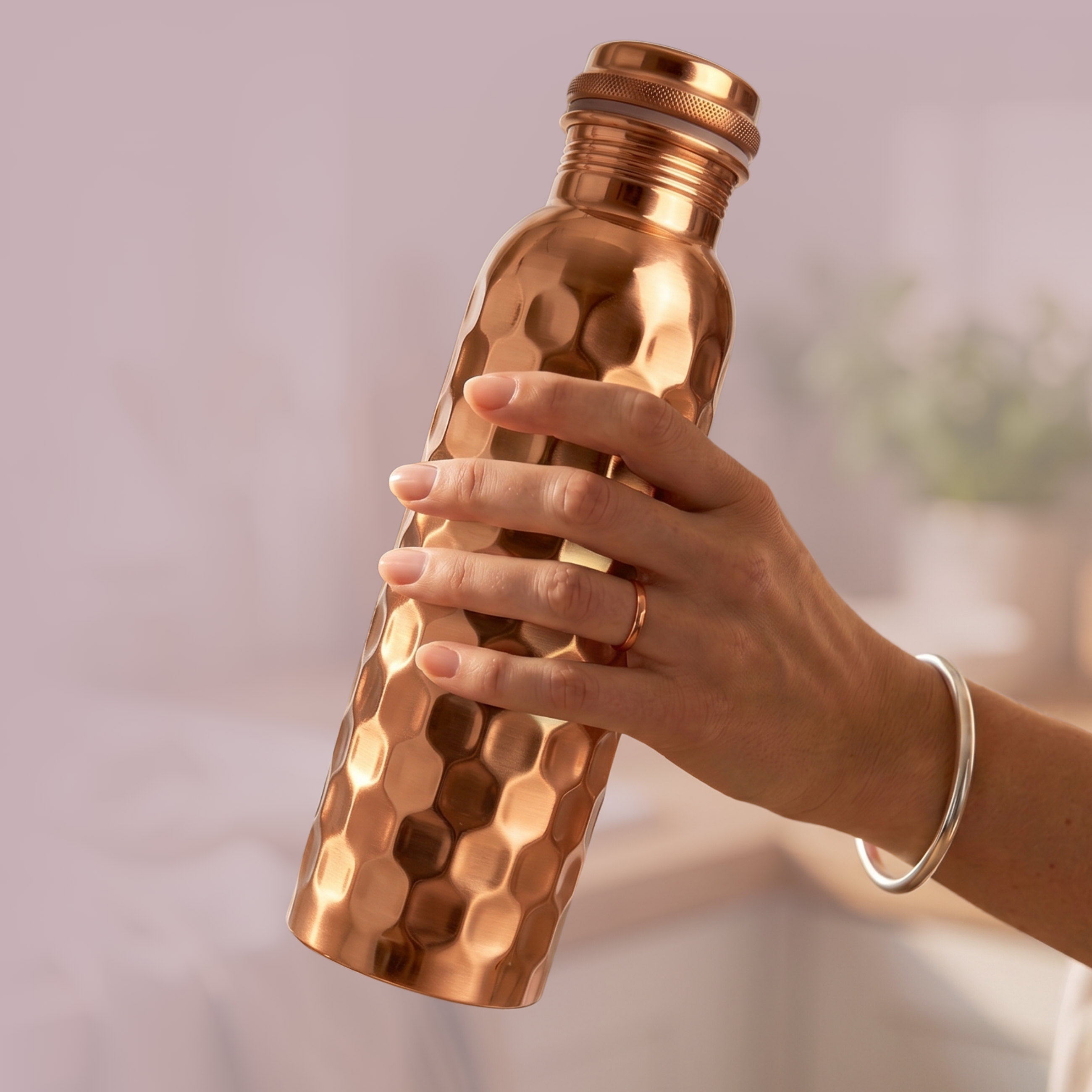 Medená fľaša na vodu vzor Diamant, 950 ml, Nature's Own