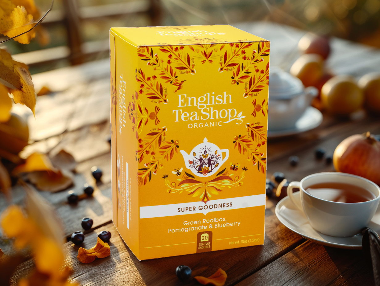 BIO čaj Rooibos, Granátové jablko a Borůvka, 20 sáčků, English Tea Shop