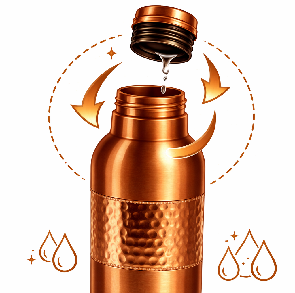 Měděná láhev na vodu vzor Tepaný střed, 950 ml, Nature's Own