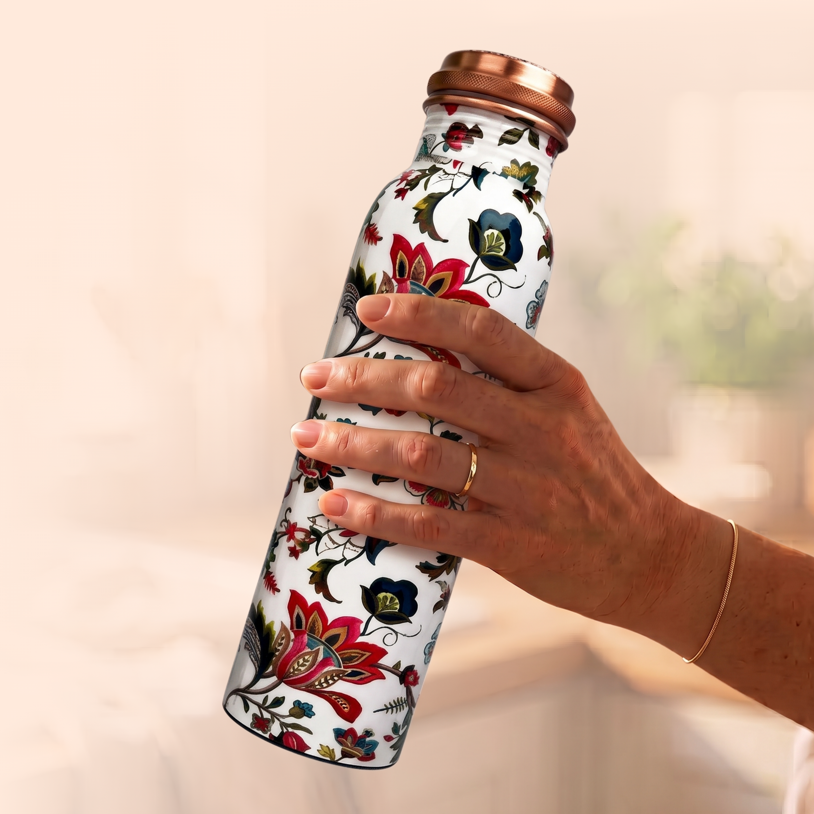 Medená fľaša na vodu vzor Kvetinový, 950 ml, Nature's Own
