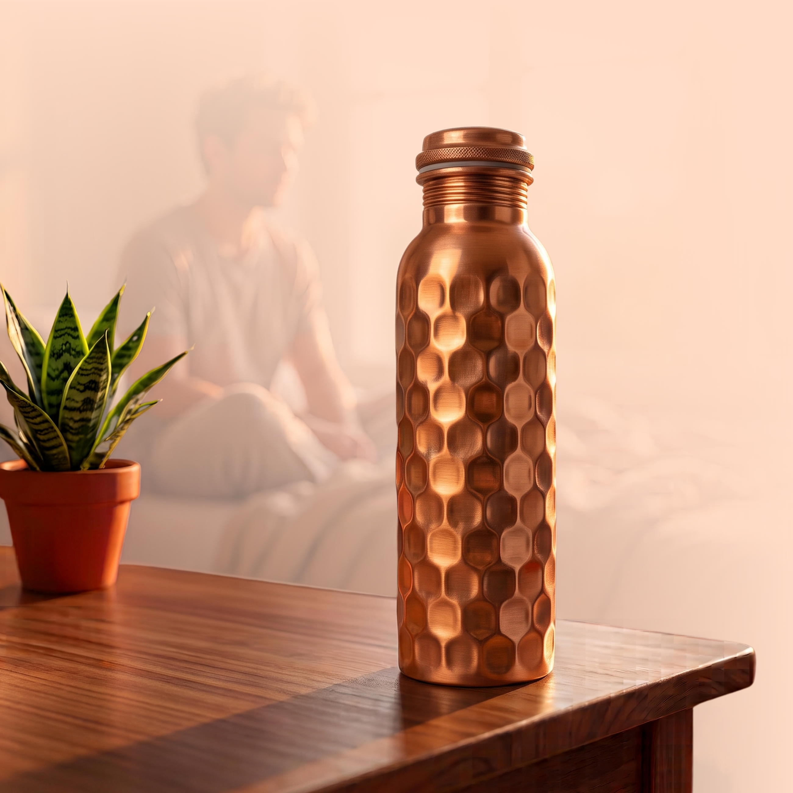 Medená fľaša na vodu vzor Diamant, 950 ml, Nature's Own
